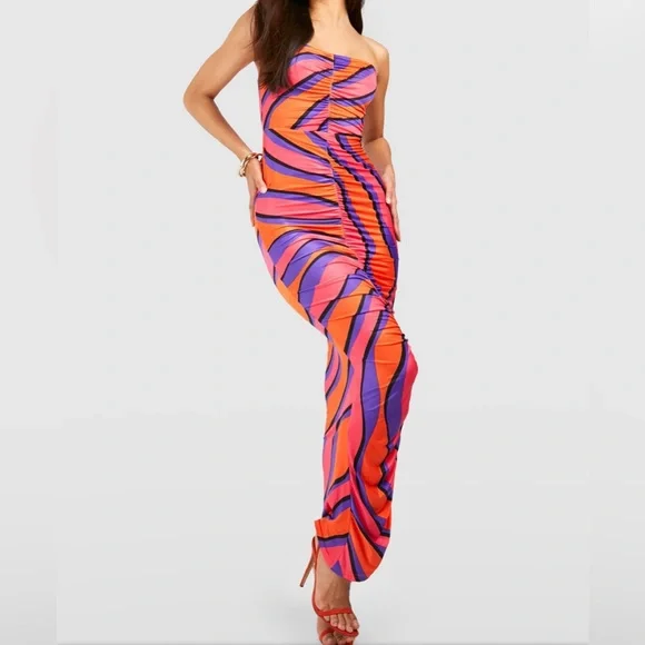 Bright Coloured Ruched Dress - Picture 2 of 10